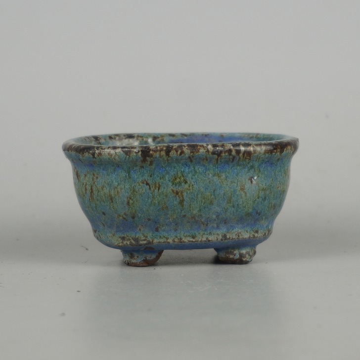 盆栽鉢 常滑 秀峰 小鉢 長辺 約 6.8cm 楕円鉢 外縁 釉薬 現品 新品