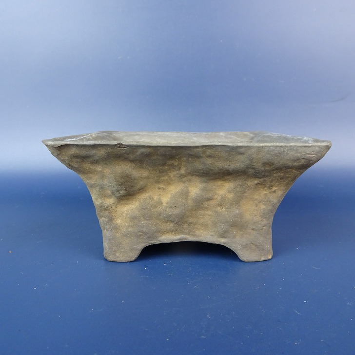 中古】盆栽鉢 柴田 馨山造 小型 長辺 約10cm 正方鉢 泥鉢 現品 中古鉢