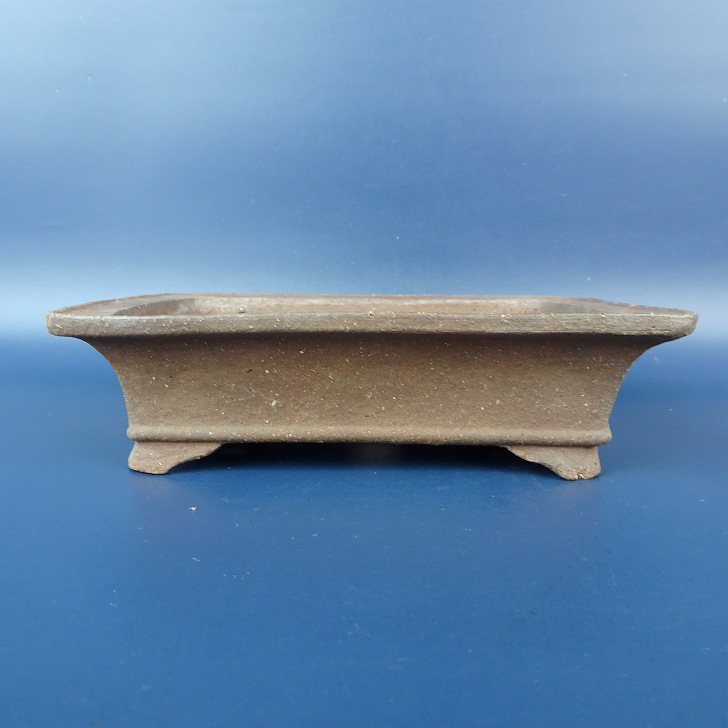 中古】盆栽鉢 柴田 馨山造 小型 長辺 約15.3cm 長方鉢 外縁 下帯 泥鉢