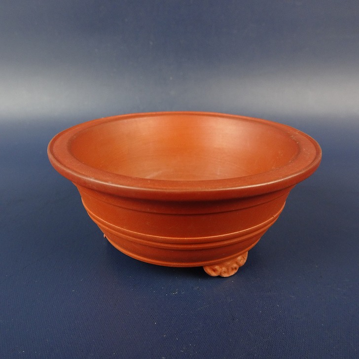 中古】 盆栽鉢 常滑 千交苑 小鉢 長辺 約8.1cm 丸鉢 外縁 雲足 中帯 泥