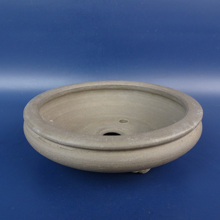 中古】盆栽鉢 常滑 陶陽 小型 長辺 約14.7cm 丸鉢 外縁 雲足 袋式 泥鉢