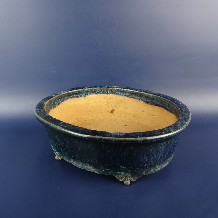 月香 [染付山水図 反縁撫角長方] 15.7cm 中古盆栽