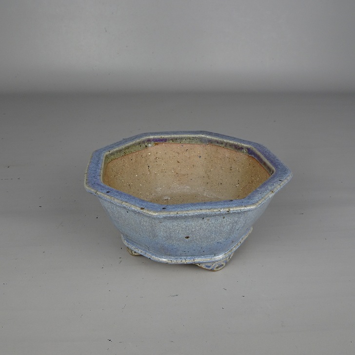 盆栽鉢 常滑 樹晃 小型 長辺 約 13.9cm 八角鉢 外縁 雲足 下帯 釉薬