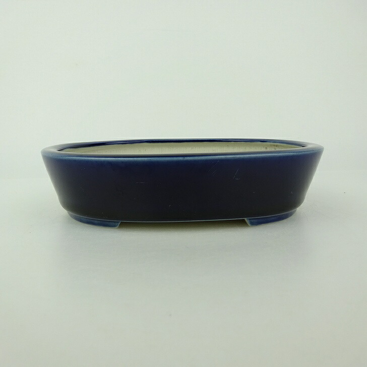 盆栽鉢 青香 小型 長辺 約14.5cm 楕円鉢 釉薬 現品 : はニわ株式会社