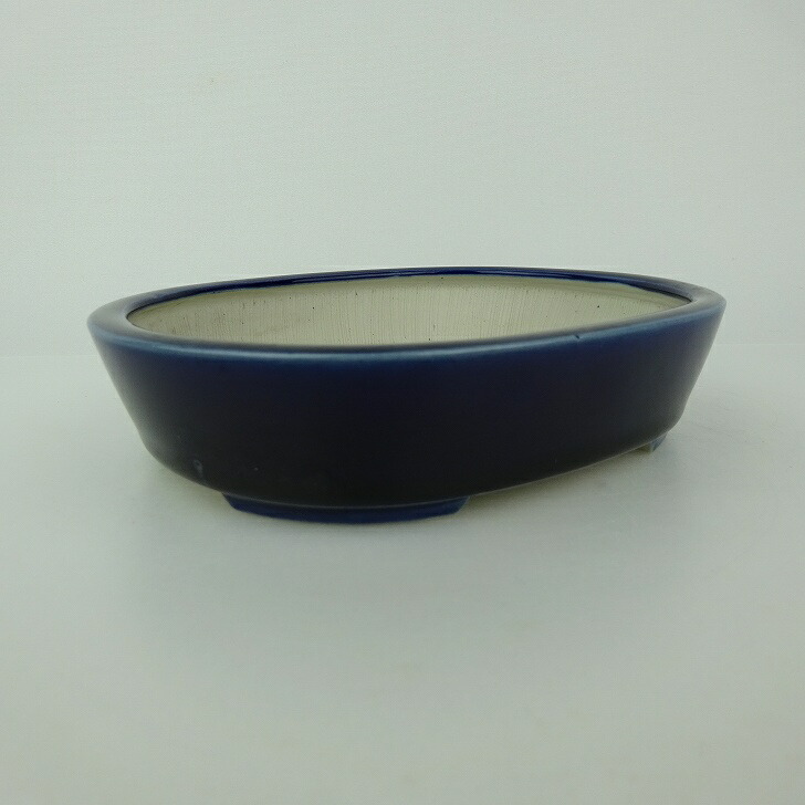 盆栽鉢 青香 小型 長辺 約14.5cm 楕円鉢 釉薬 現品 : はニわ株式会社