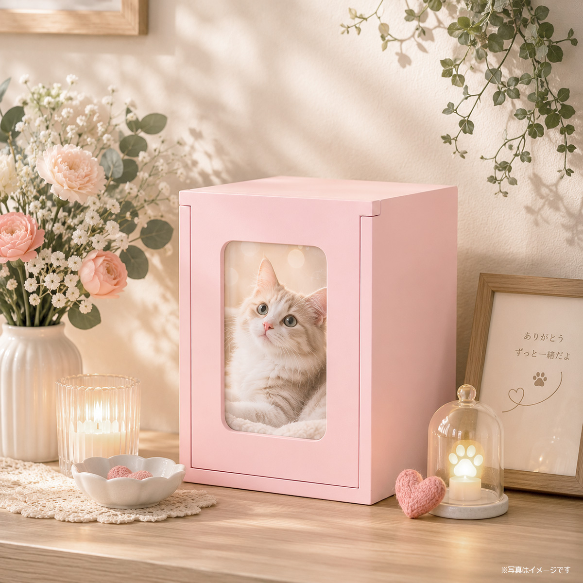 メモリアルBOX(E)＆仏具セット ピンク 手元供養BOX ペット仏壇 ペット