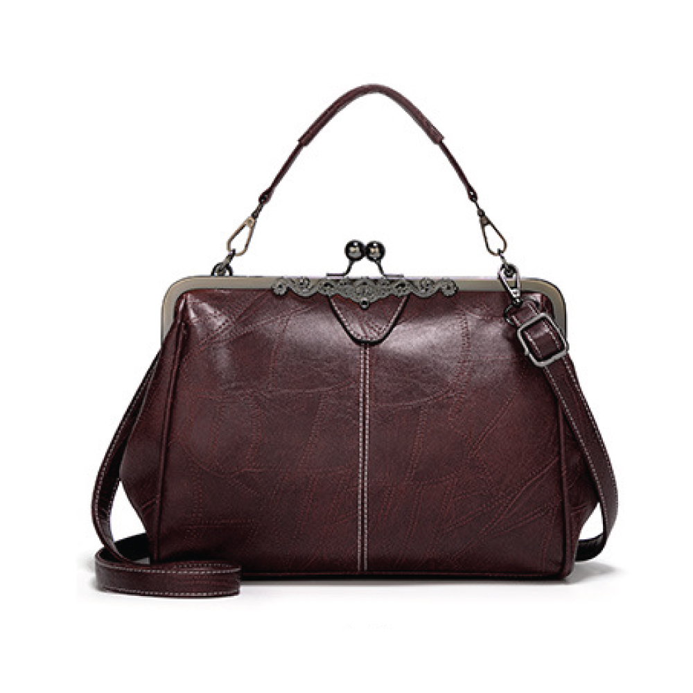 美品 牛革 がま口風 2way ショルダーバッグ ハンドバッグ 茶 美品 牛革 がま口風 2way ショルダーバッグ ハンドバッグ 茶