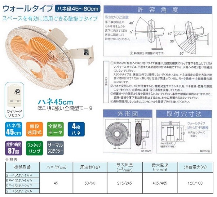 いのしし◆業務用　扇風機スイデン ウォール扇無段変速式SF-45MV-2V MVシリーズ | スイデン