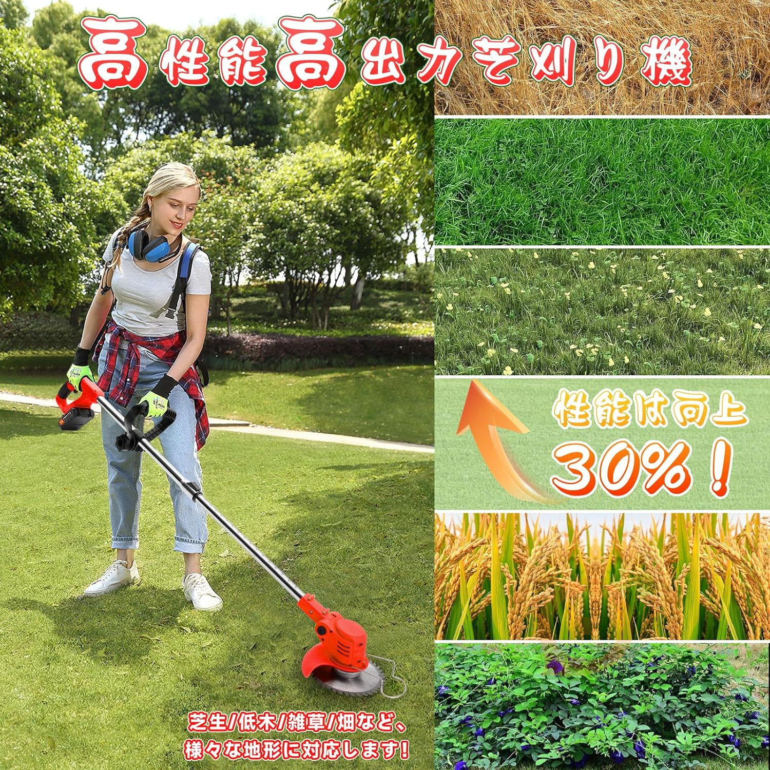 tools life 充電式草刈機 草刈り機 コードレス最新型 伸縮 角度調整 枝切り 芝生 畑 雑草 植木 刈払機 軽量 バッテリー付き  (折り畳み式草刈り機+バッテリー2個)