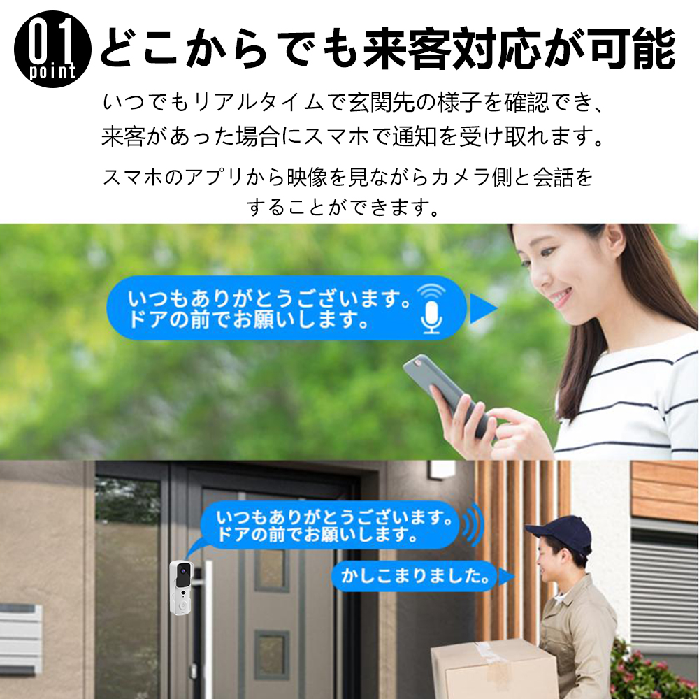 インターホン ワイヤレス 工事不要 カメラ付き ドアホン WIFI