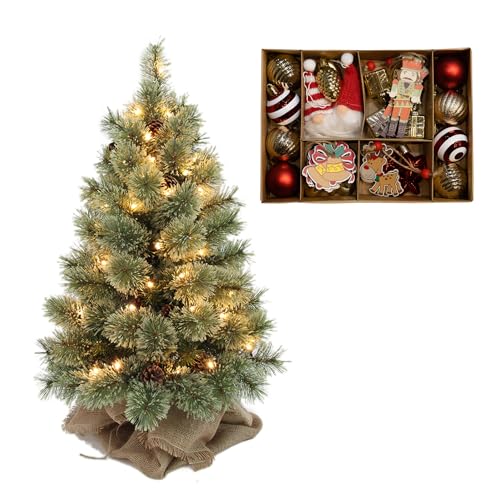 クリスマスツリー 北欧 おしゃれ LED 電飾付き 松ぼっくり付き 送料無料 キャロルツリー 90cm オーナメントセット 32個付き｜hanwa-ex｜02
