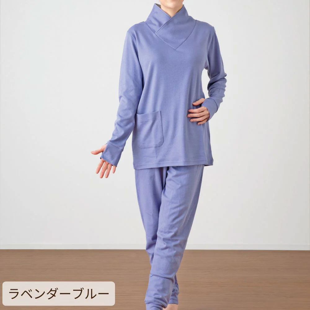 名前刺繍入り 吸湿発熱 ヒートコットン 長袖 パジャマ レディース 襟元