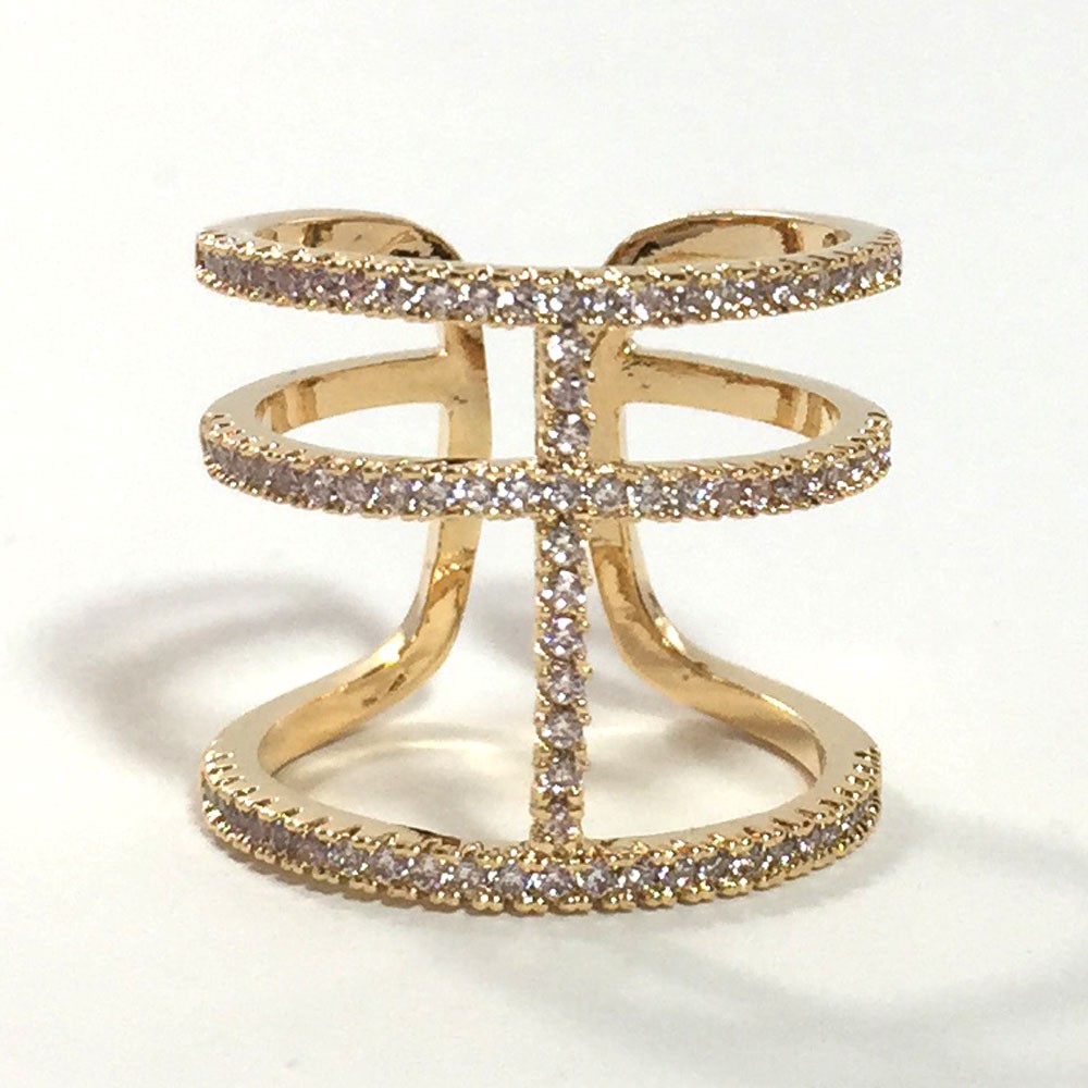 3連 ラインストーンリング レディース 指輪