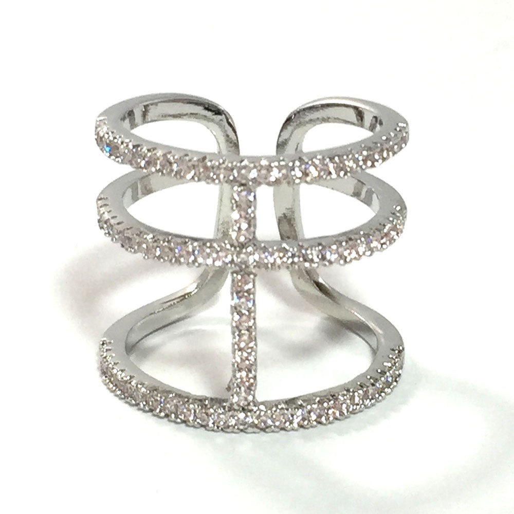 3連 ラインストーンリング レディース 指輪