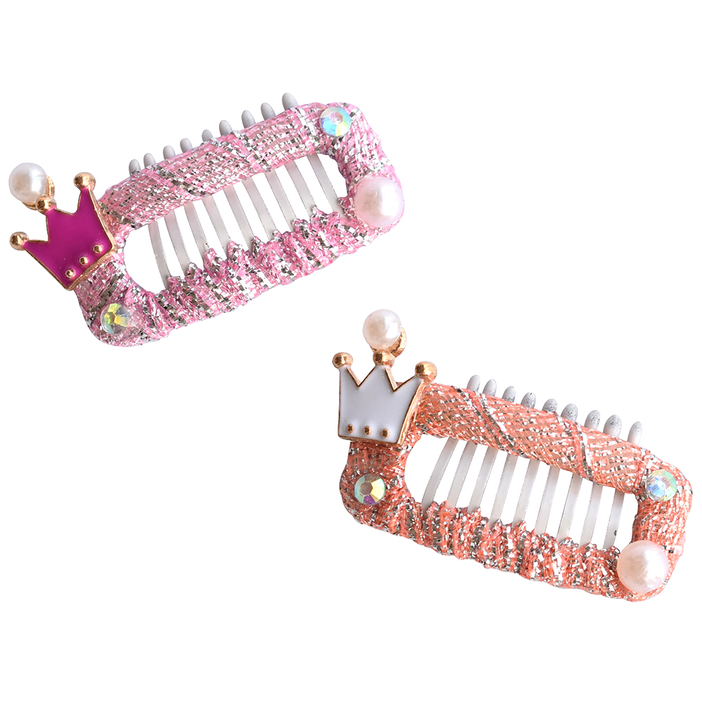 【犬 ヘアアクセサリー】 クラウン パール ストーン コーム型 パッチン留め ヘアピン ハンドメイド  2点セット A |  | 01