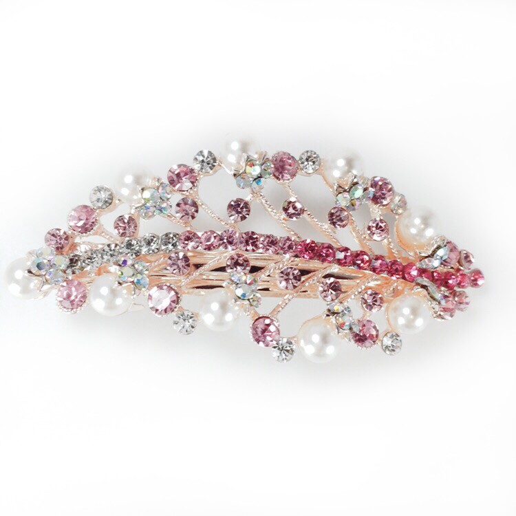 リーフキラキラバレッタピンク