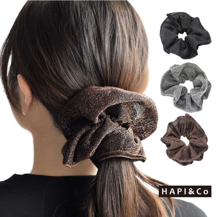 シュシュ キラキラ ラメ 特大 大きめ ヘアゴム 無地 大人 シンプル 髪