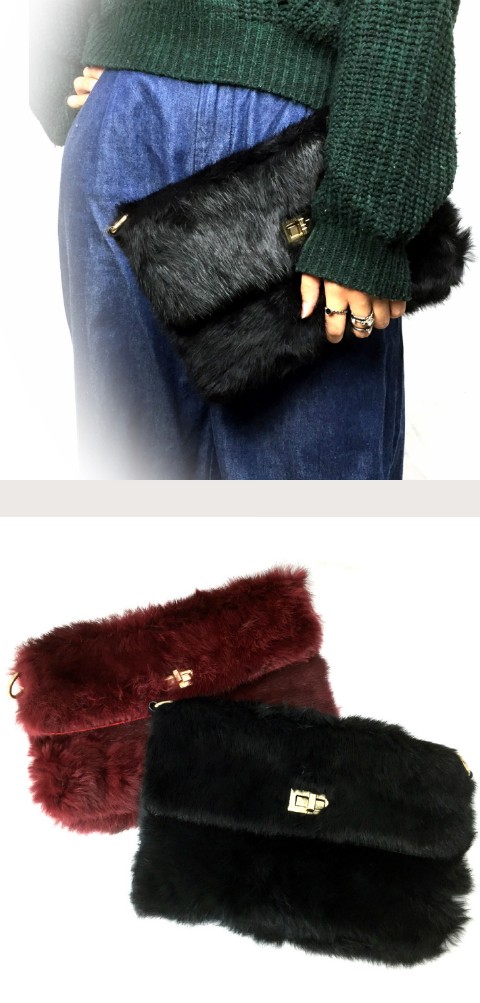 リアルラビットファー クラッチバッグ