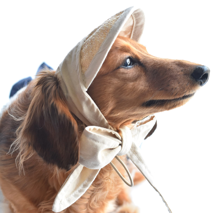 犬 アクセサリー】 麦わら サンバイザー キャップ リボン ひも