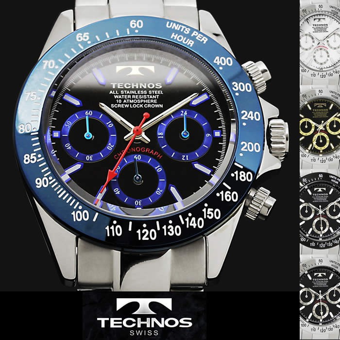 腕時計 メンズ 時計 テクノス 防水 TECHNOS クロノグラフ TSM401