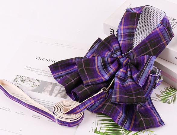 犬　リボン ハーネス リード 付  ドレス チェック ペット 服　猫 |  | 05