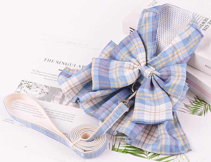 犬　リボン ハーネス リード 付  ドレス チェック ペット 服　猫 |  | 03