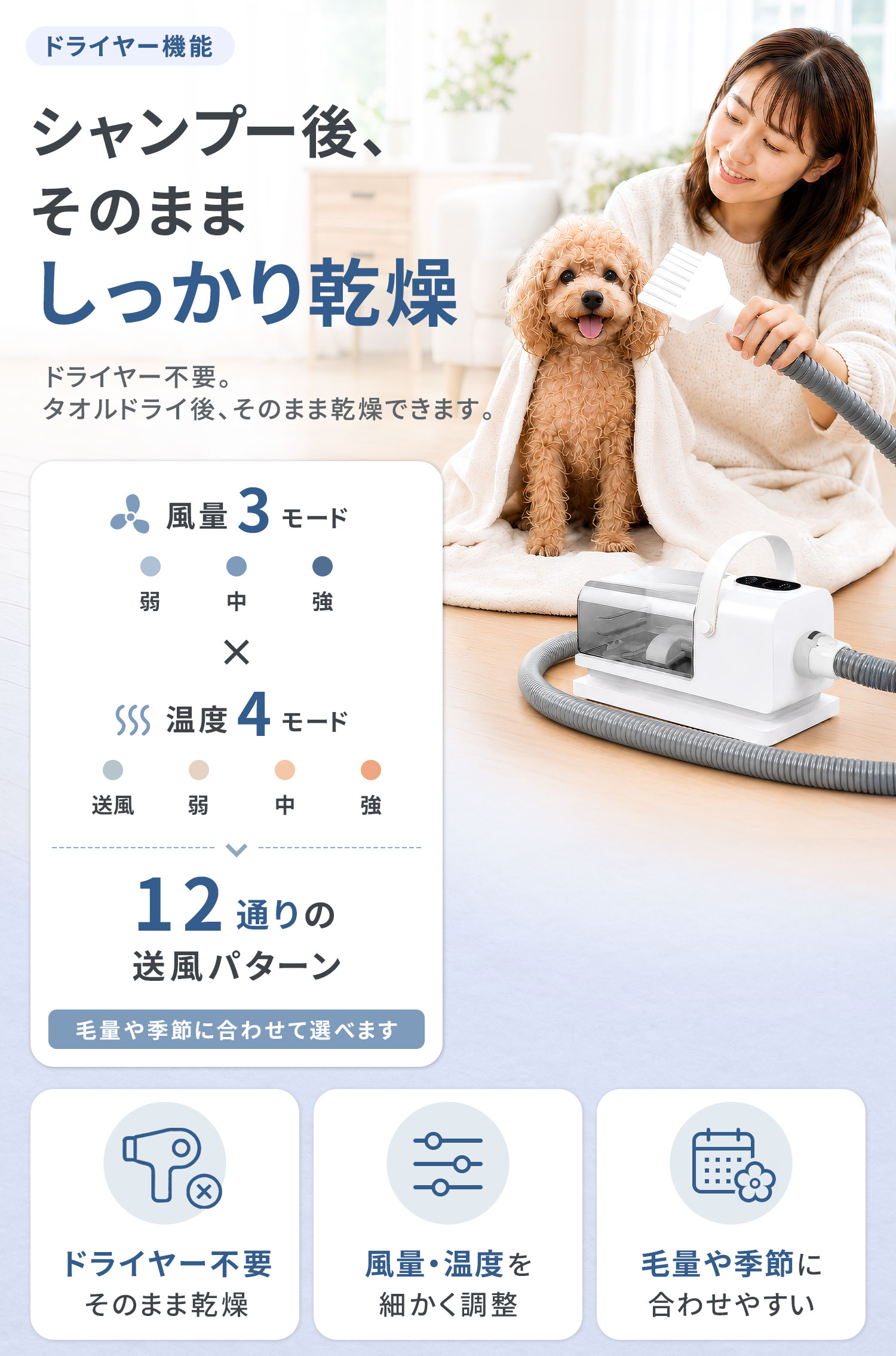 ペット用 グルーミング掃除機 ドライヤー バリカン 一体型 吸引