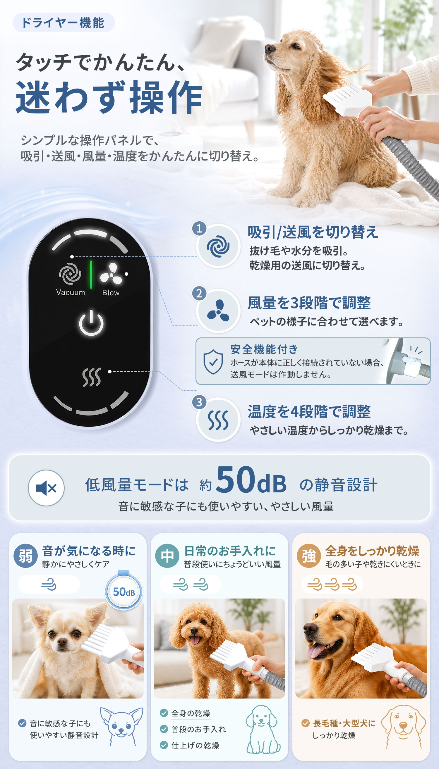 ペット用 グルーミング掃除機 ドライヤー バリカン 一体型 吸引