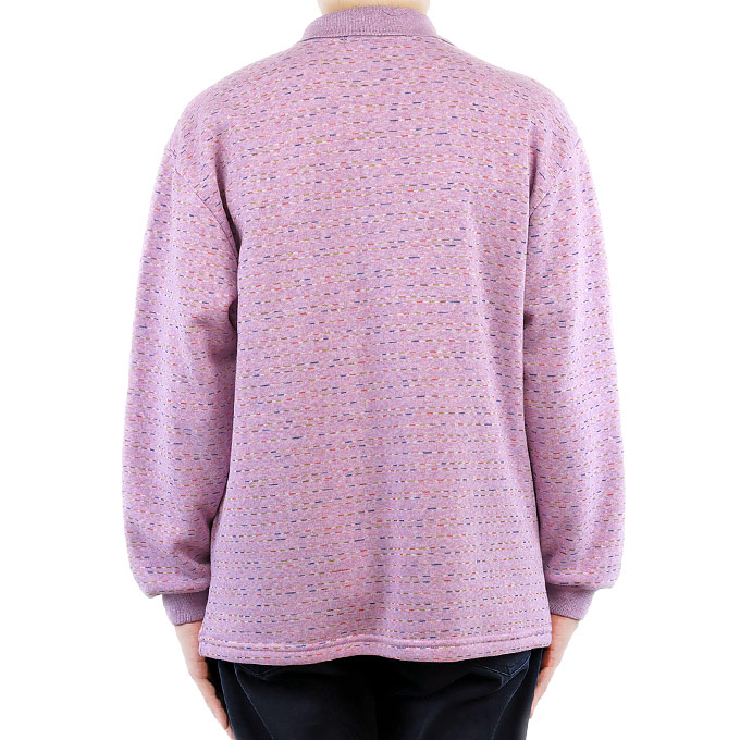 裏起毛 前開きポロシャツ 長袖 細ボーダー 日本製 S/ML/LL 前面