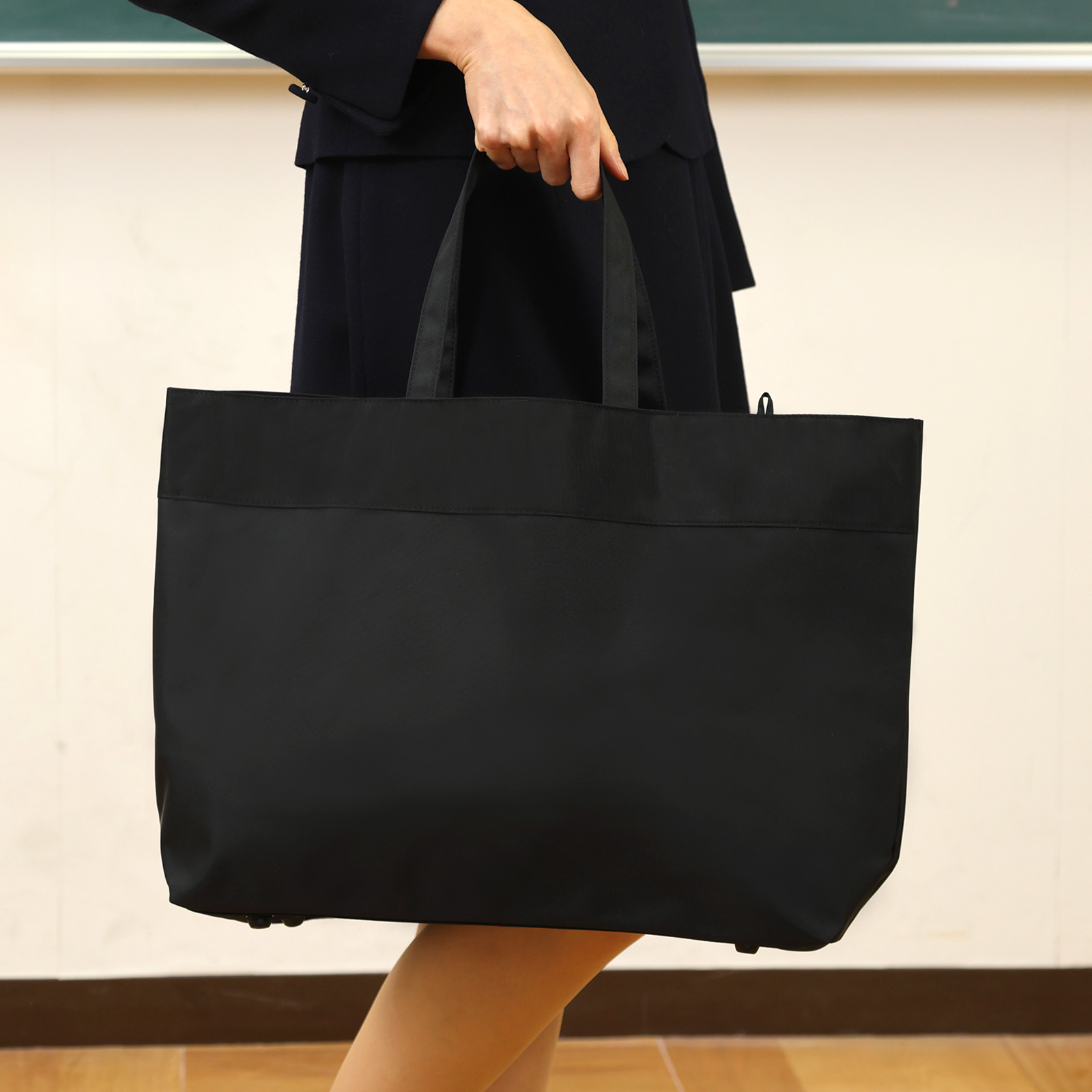 A3サイズ対応 完全日本製 平織 軽量ビッグトート 黒 紺 同色スカーフ