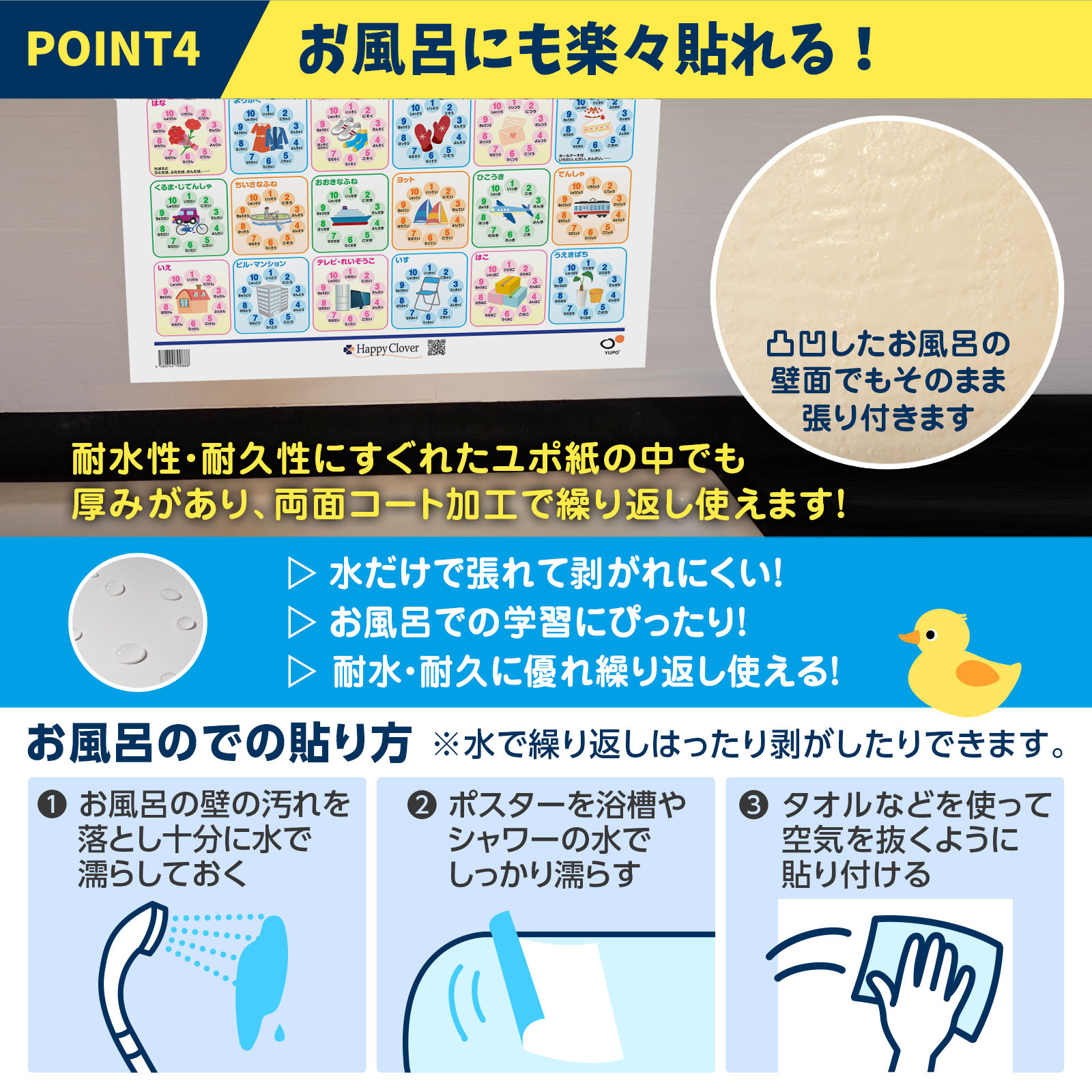 水に強く、お風呂の壁に貼れる、毎日楽しく学習できるお風呂ポスター