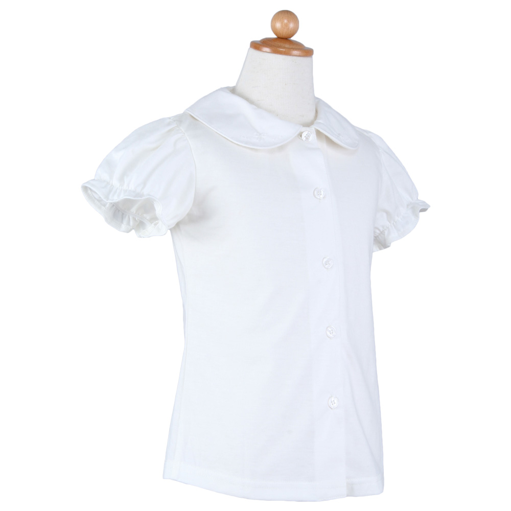 お受験用 前開き 肌ざわり柔らか 丸襟 パフスリーブ 半袖 ブラウス 90