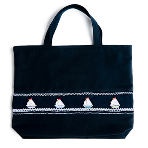 レッスン 手刺繍 スモッキング レッスンバッグ&巾着バッグセット 紺色