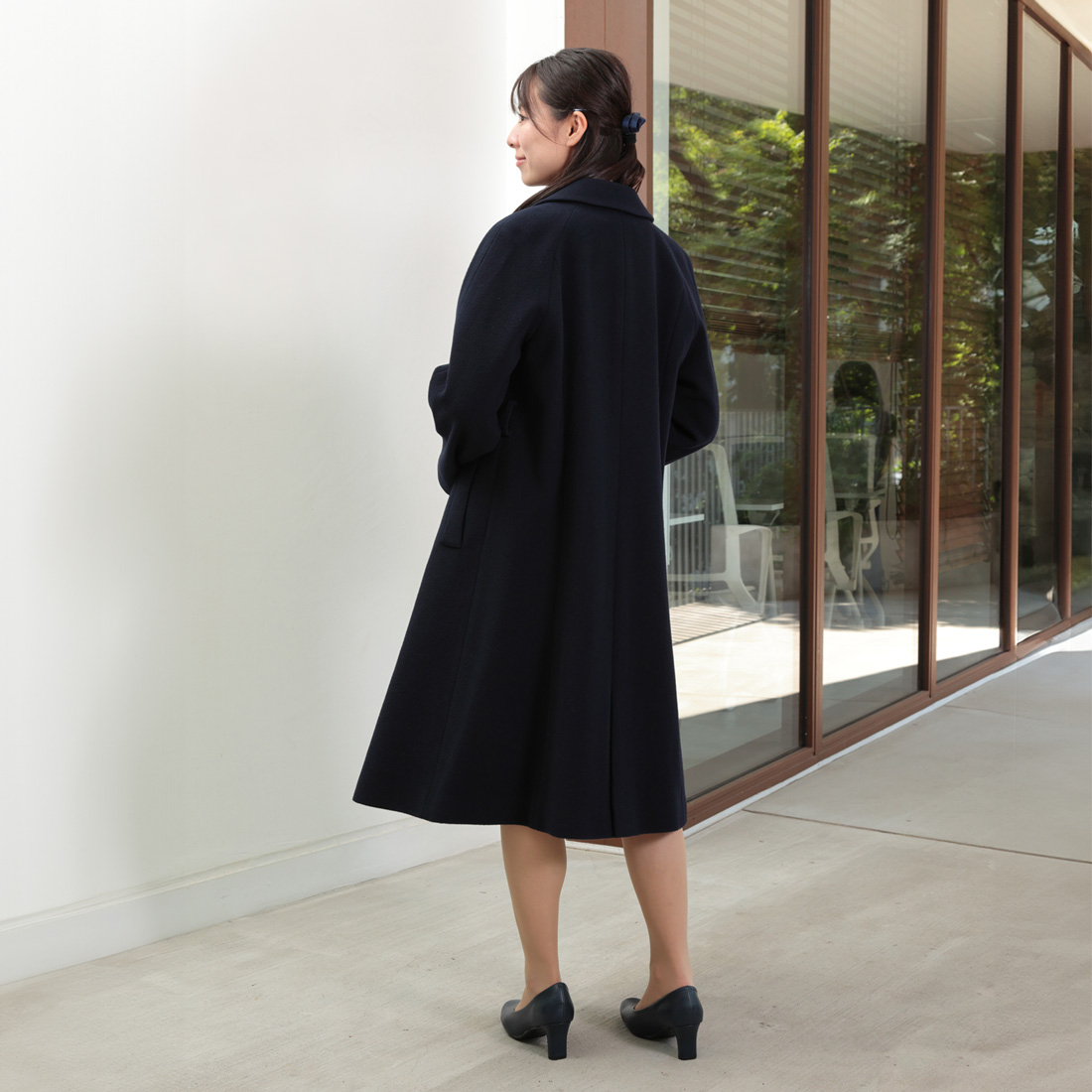 純日本製 純国産 メリノウール100％ お母様用比翼仕立て濃紺コート