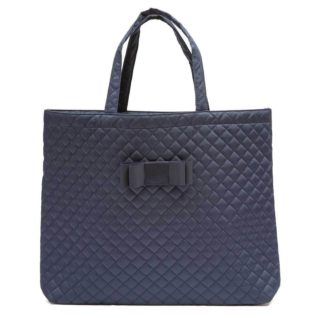 完全日本製 キルティング レッスンバッグ 紺色 無地 マチつき 軽量