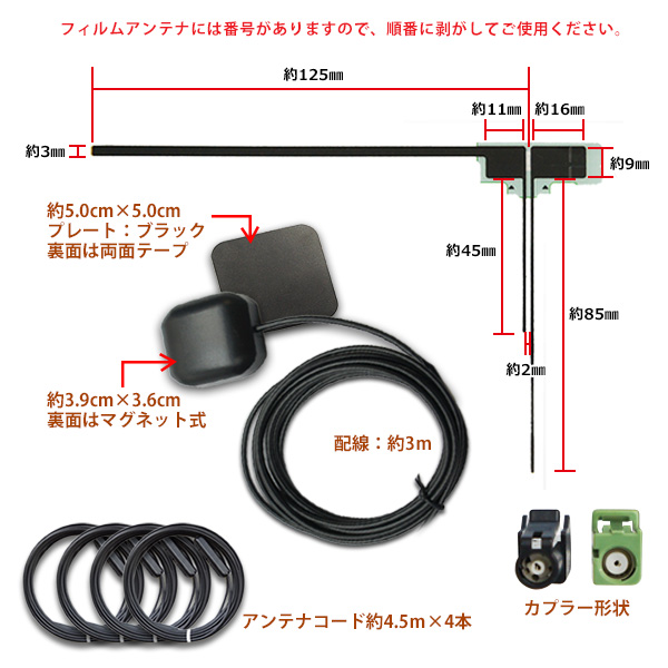 送無 HF201用カロッツェリア 地デジフィルムアンテナセット GPSセット