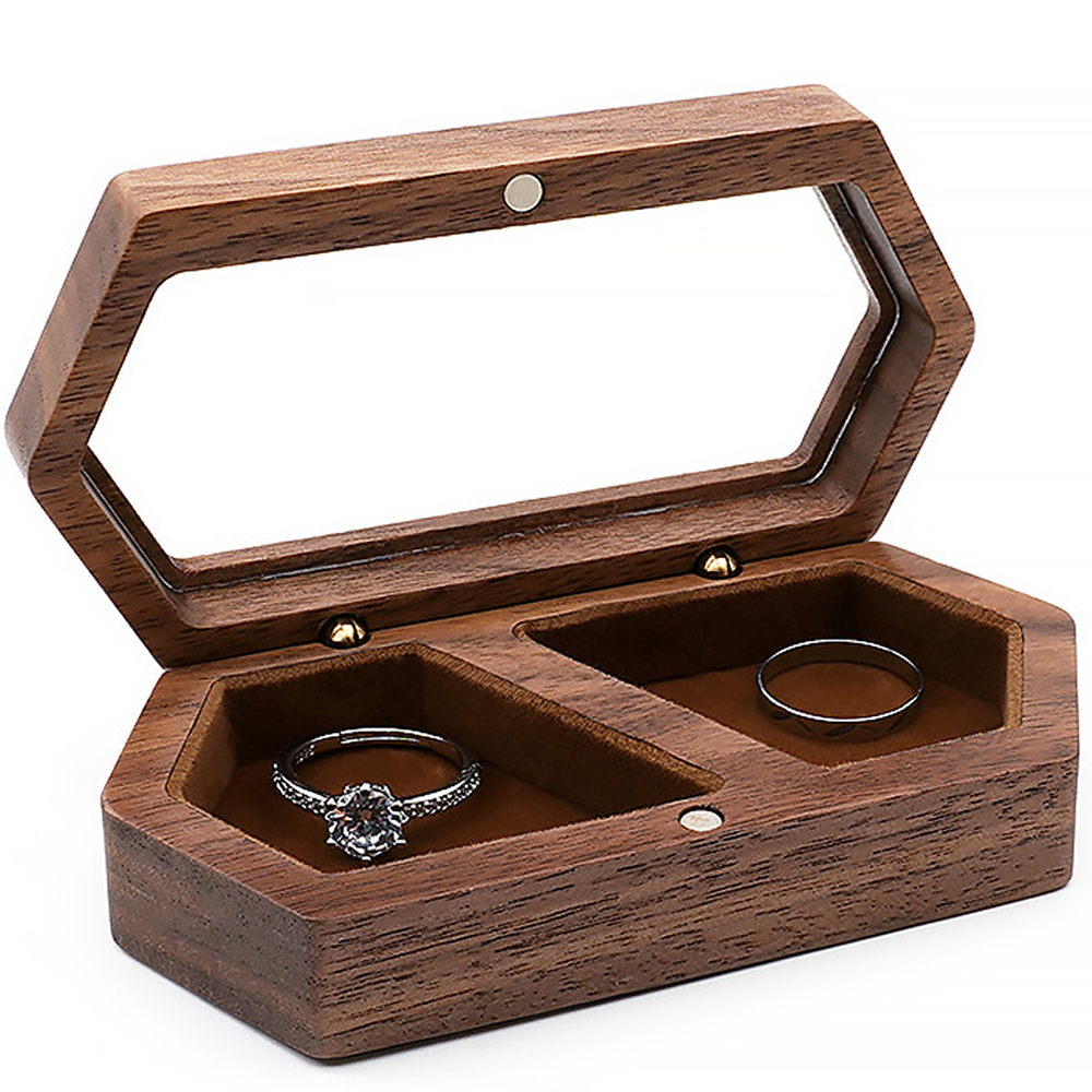 指輪ケース リングケース 茶色 木製 ジュエリーボックス ポータブル 1