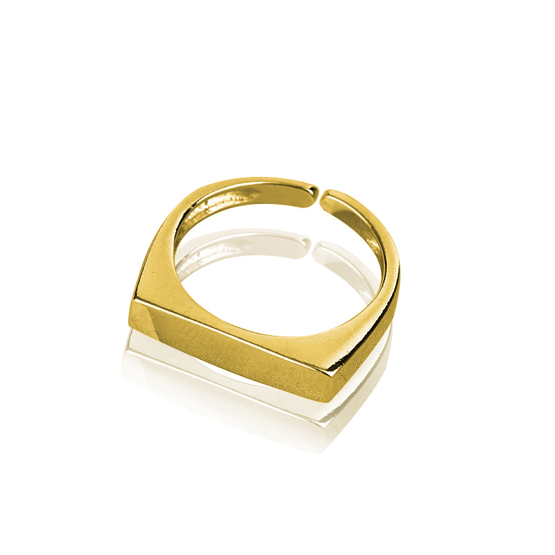 リング アレルギー対応 ゴールド シルバー レディース スクエア 四角 ユニセックス オープン 歪み デザイン 変形 指輪 s925 30代 プチプラ