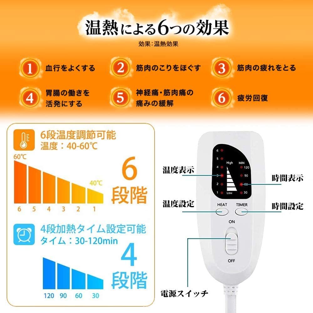 ホットマット 電気 ミニ カーペット 加熱 ヒーター パッド 40x76cm ブランケット 毛布 足温機 暖房器具 6段階温度調節 タイマー機能  過熱防止 省エネ 洗える 男性に人気！