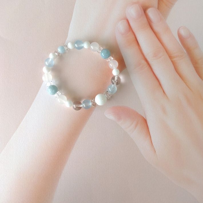 パワーストーン ブレスレット レディース ホワイトオニキス ブルー