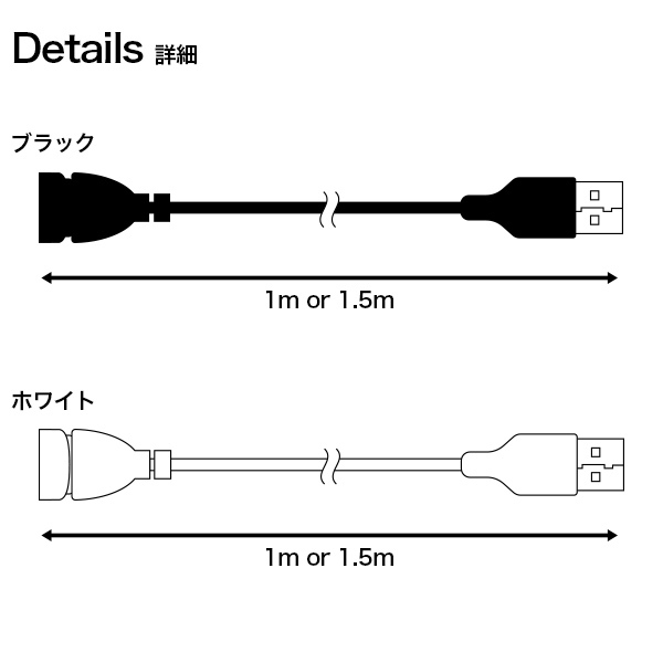 USB延長ケーブル ブラック / ホワイト 1m 1.5m USB 延長コード 延長