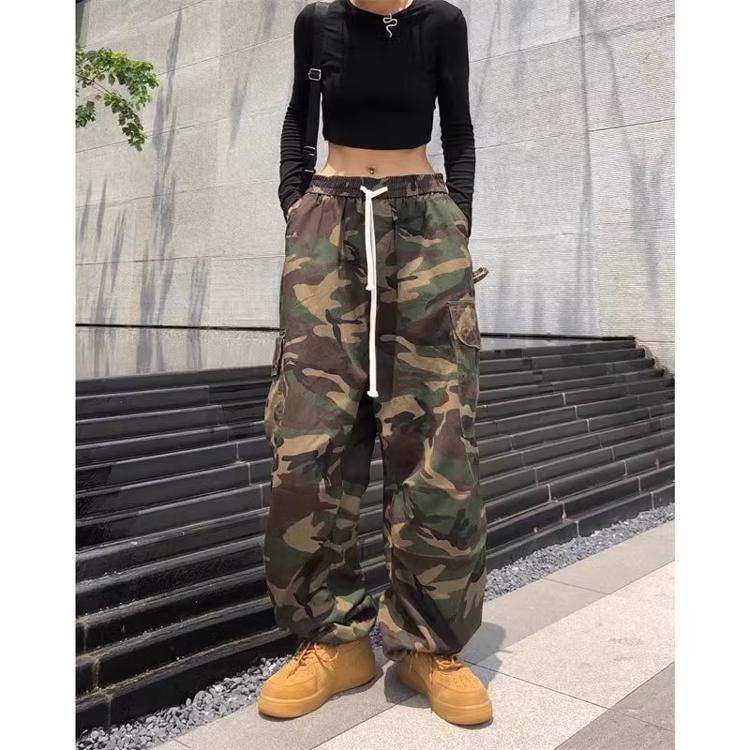 カジュアル 綺麗め 迷彩柄 ハーフ カーゴパンツ ワイド カーゴパンツ ダンスパンツ レディース メンズ カモフラ 迷彩柄