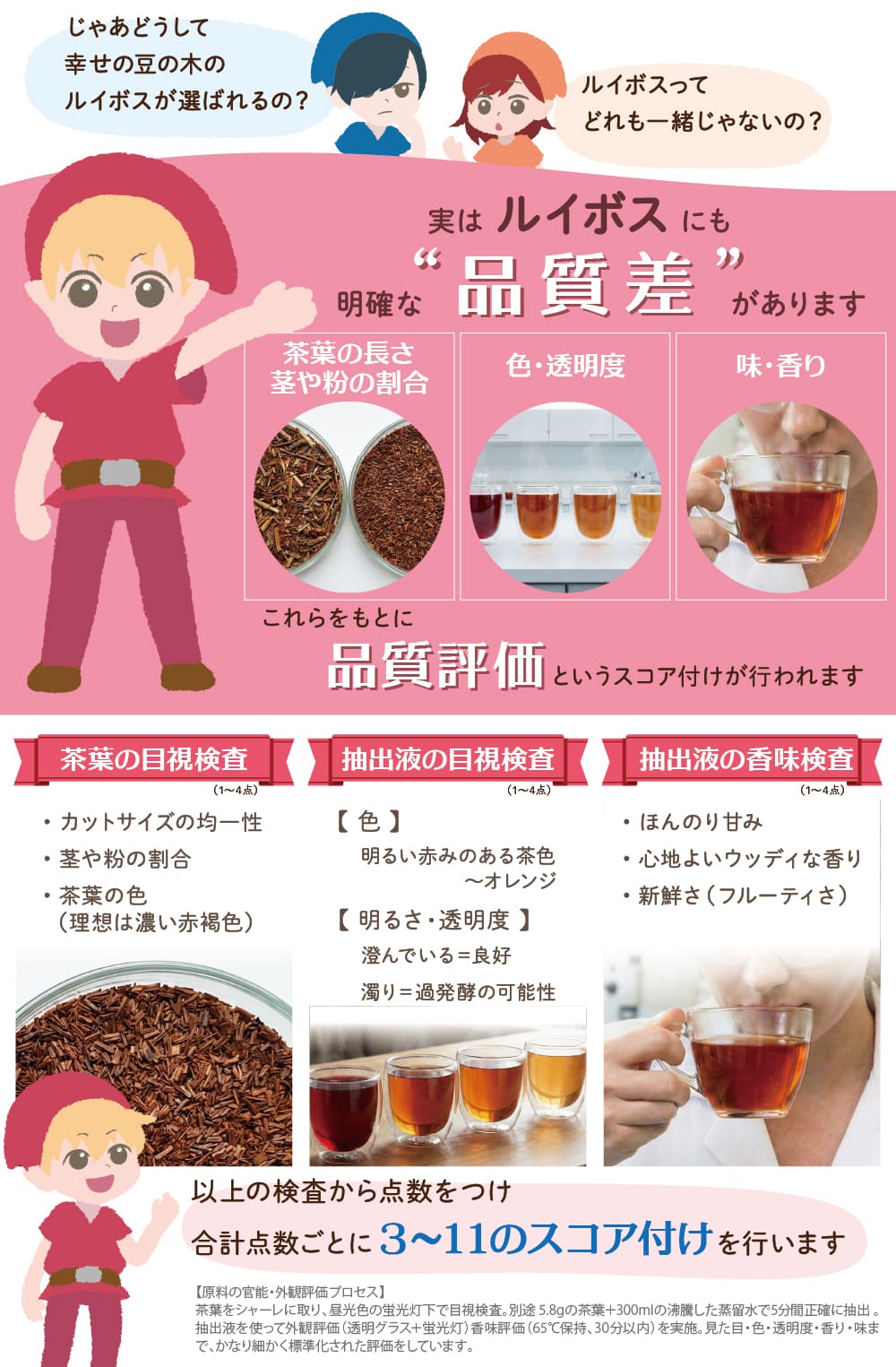 茶葉の大きさや香味、透明感で品質評価をする
