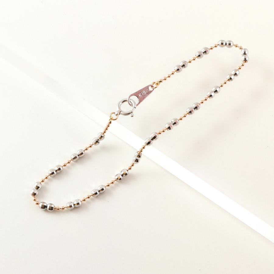 K18 YG WG ブレスレット　18金カットミラーボール チェーン ブレスレット レディース メンズ K18 YG WG 18金 カットミラーボール