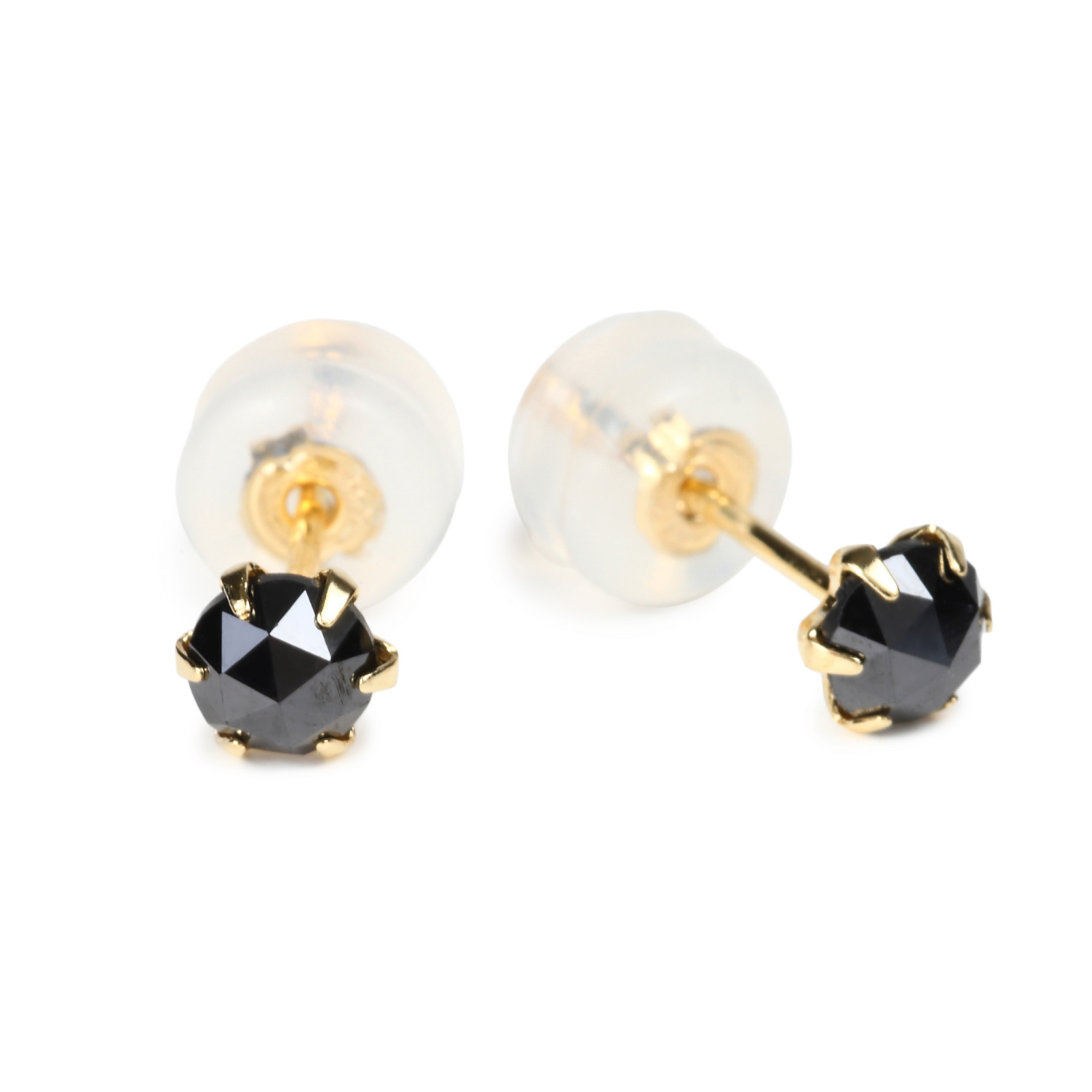 18金 ピアス ブラックダイヤモンド 一粒 4mm 0.2ct ローズカット