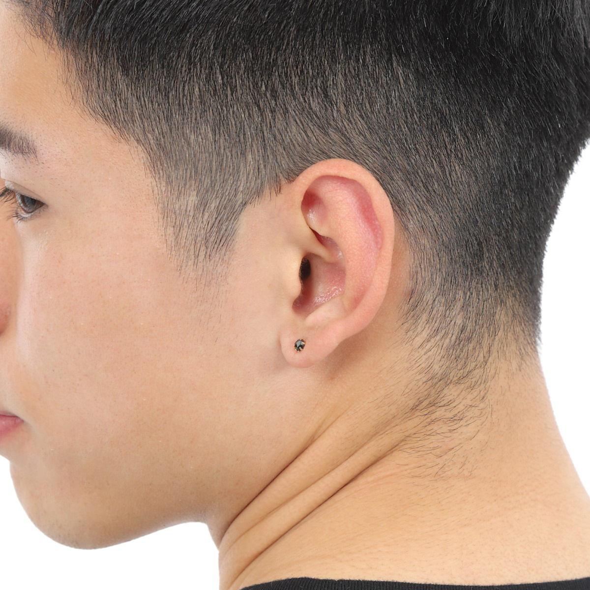 18金 ピアス ブラックダイヤモンド 一粒 4mm 0.2ct ローズカット