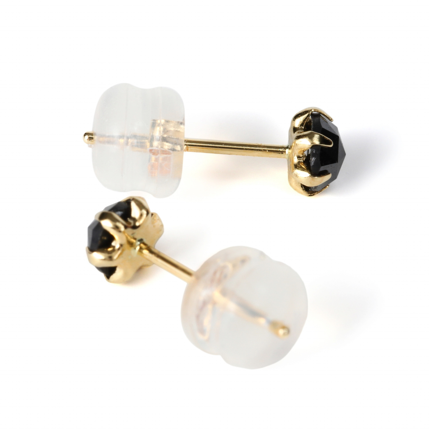 18金 ピアス ブラックダイヤモンド 一粒 4mm 0.2ct ローズカット
