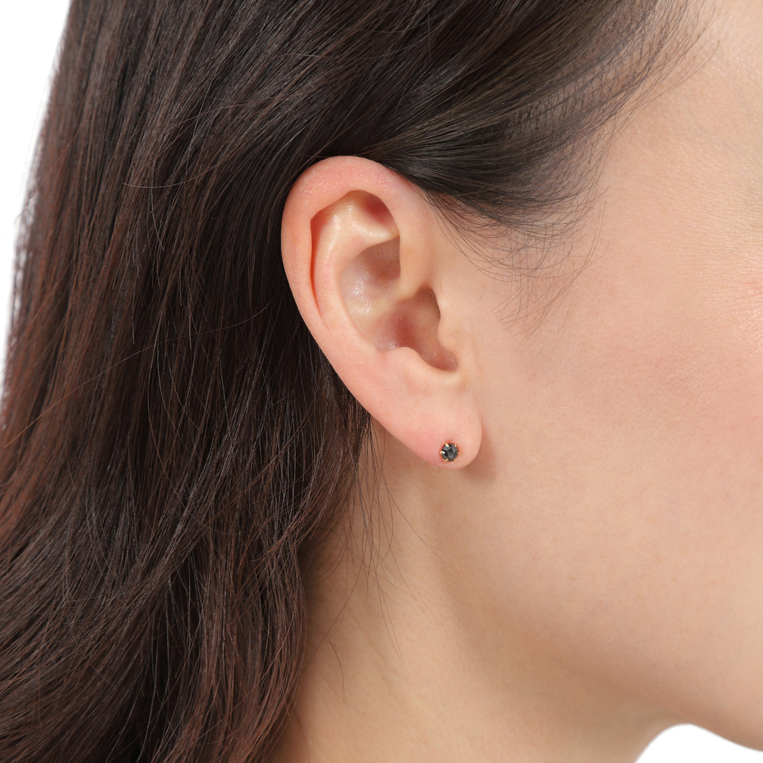 18金 ピアス ブラックダイヤモンド 一粒 4mm 0.2ct ローズカット