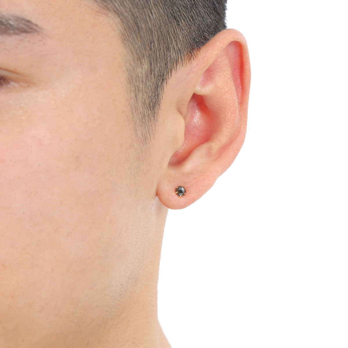 18金 ピアス ブラックダイヤモンド 一粒 4mm 0.2ct ローズカット