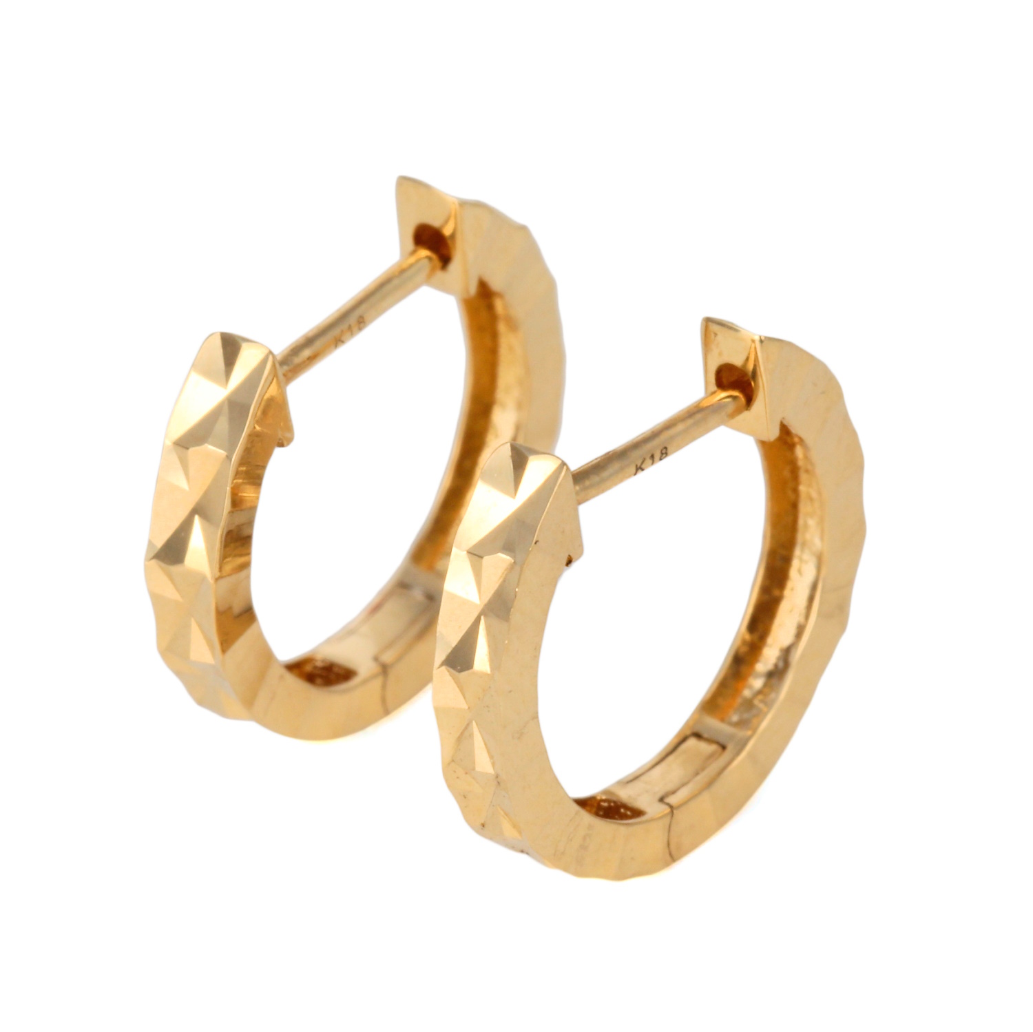 18金 フープピアス ダイヤカット サイドカット入り 両耳 メンズ